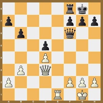 fen:5rk1/p4ppp/1p3q2/3p4/3P4/1P1Q4/P4PPP/4R1K1 w - - 0 1;